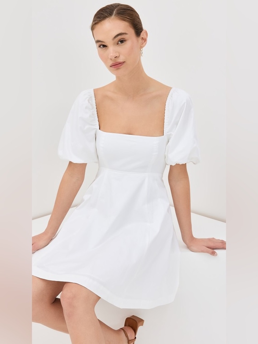 Hill House Mini Matilda Square Neck Puff Sleeve Mini Dress in White - XS